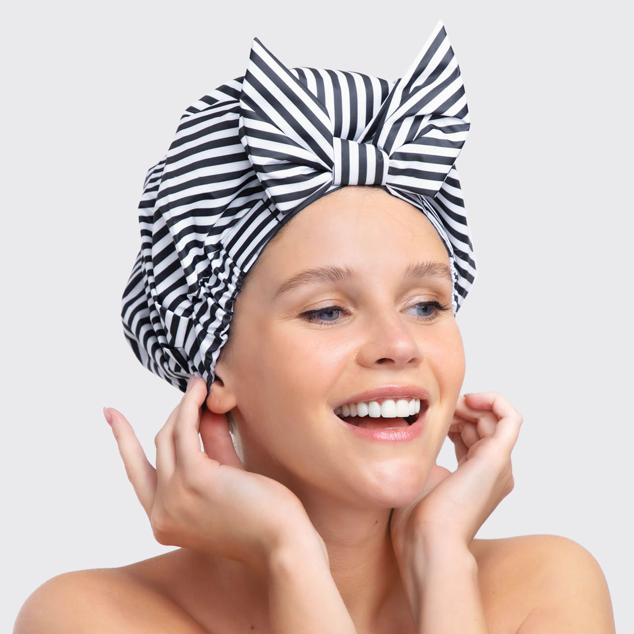 Luxe Shower Cap - Black and White Stripe — WILD HONEY SALON