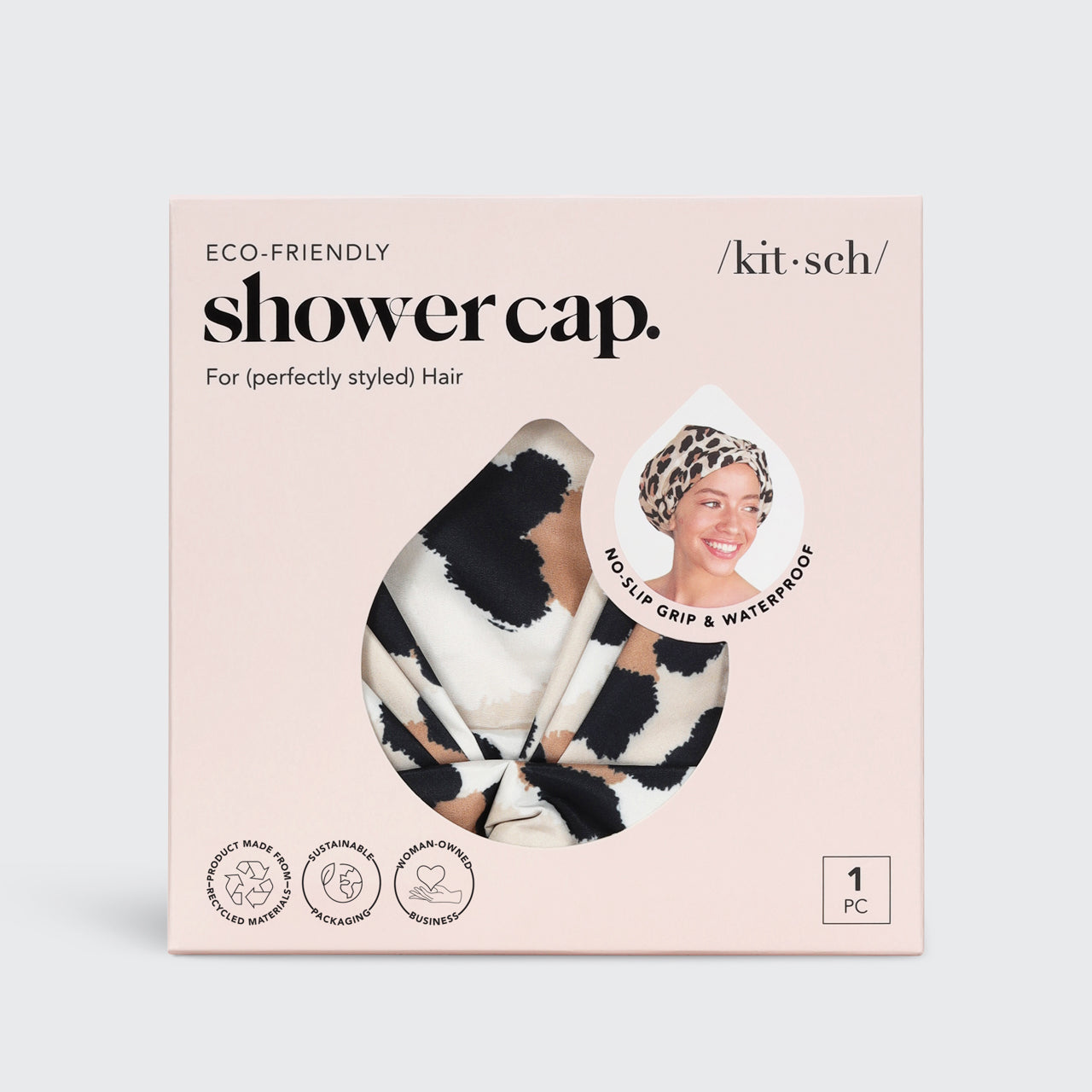 Kitsch Cleanse Ritual Shower Cap, Elevated, Leopard