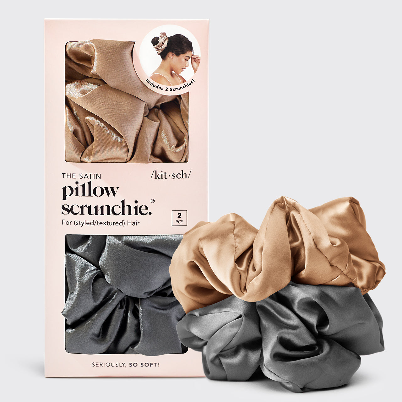 Satin Sleep Pillow Scrunchies - Charcoal/Gold