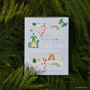 Kitsch x elf Taie d'oreiller en satin - Pervenche de Noël