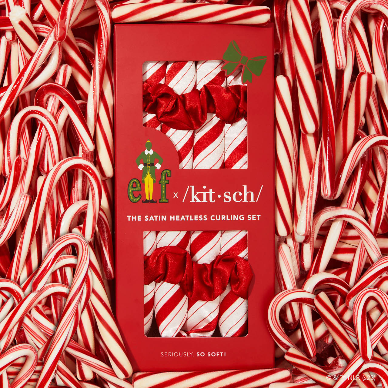 elf x kitsch Satin Heatless Curling Set - Candy Cane