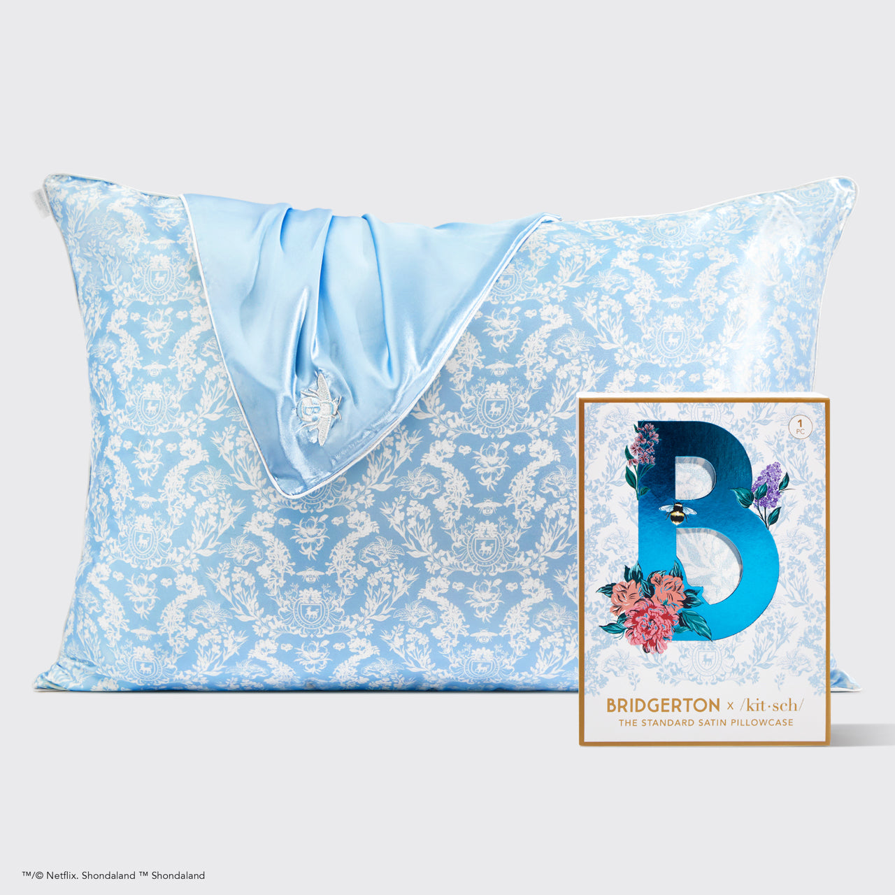 Bridgerton x Kitsch Satin-Kissenbezug - Toile De Blue