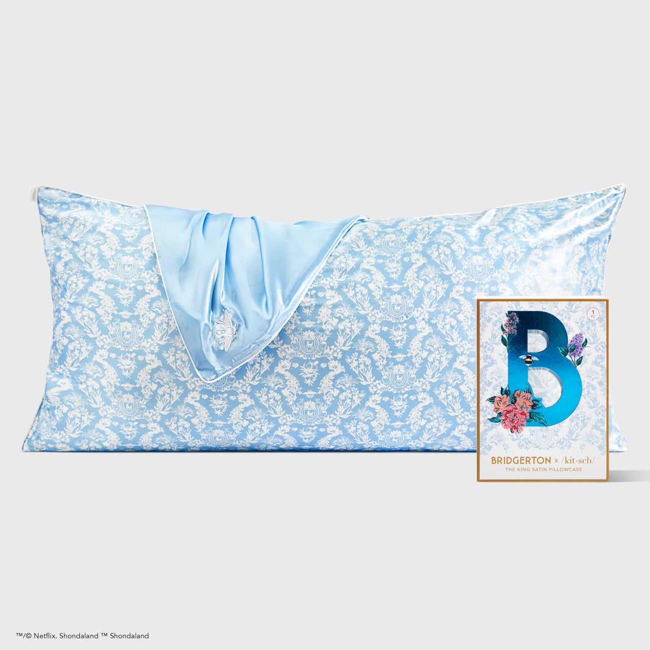 Bridgerton x Kitsch King Satin Kopfkissenbezug - Toile De Blue