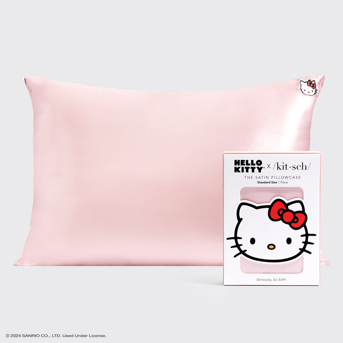 Hello Kitty x Kitsch Taie d'oreiller en satin - Rose uni Hello Kitty Face