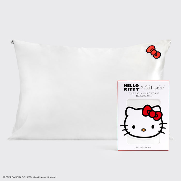 Hello Kitty x Kitsch Funda de Almohada de Satén - Marfil Sólido Lazo Hello Kitty
