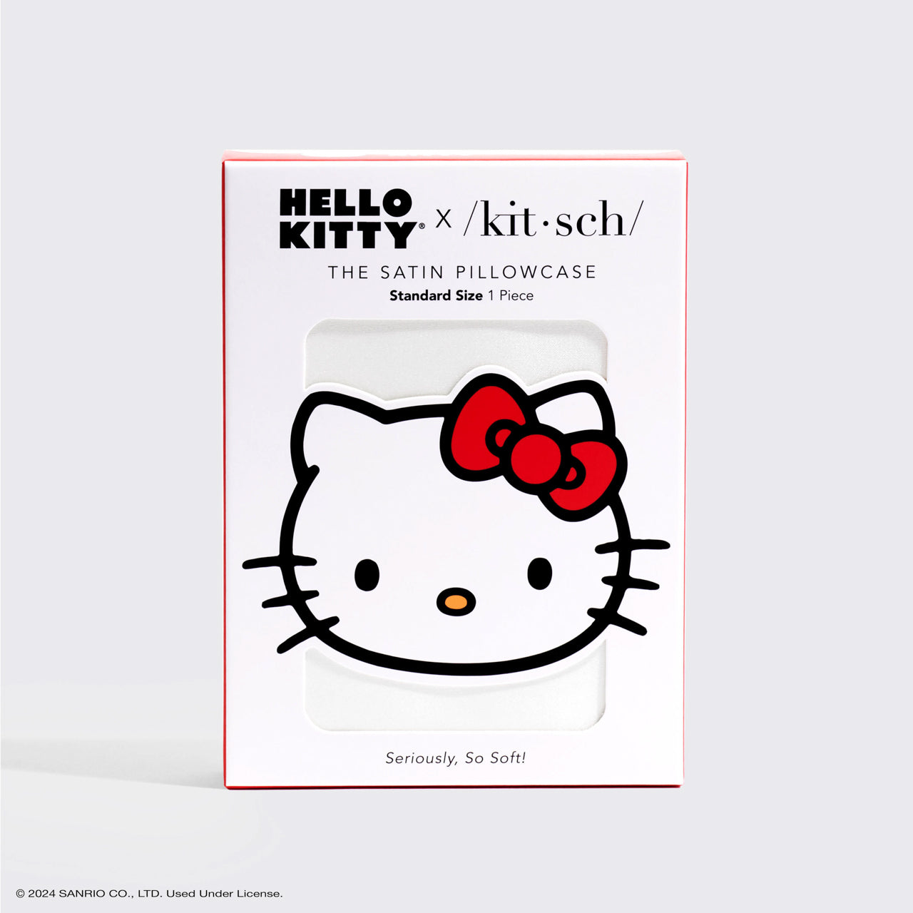 Hello Kitty x Kitsch Satin Kopfkissenbezug - Solide Elfenbein Hello Kitty Schleife