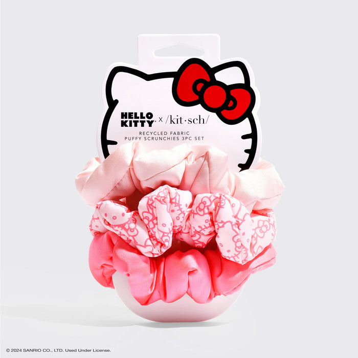 Hello Kitty x Kitsch Återvunnet tyg Puffy Scrunchies 3 st Set