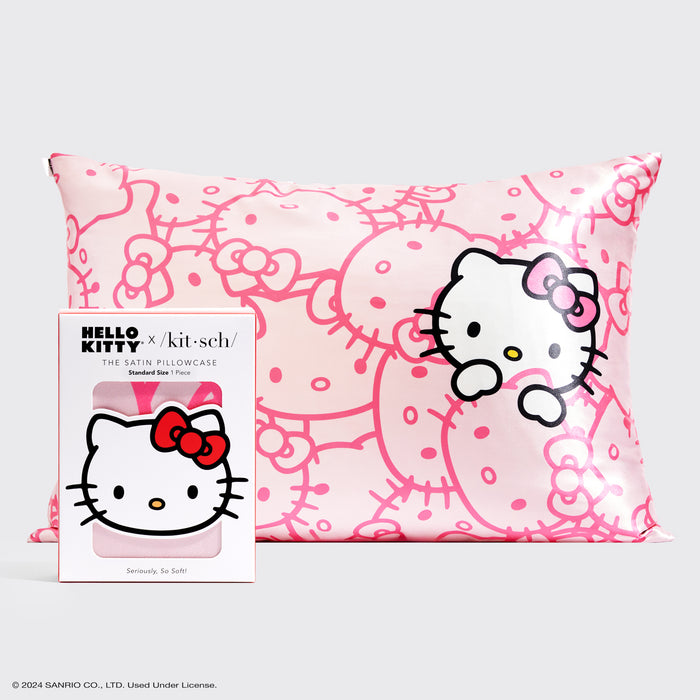 Taie d'oreiller en satin Hello Kitty x Kitsch - Visages Hello Kitty roses