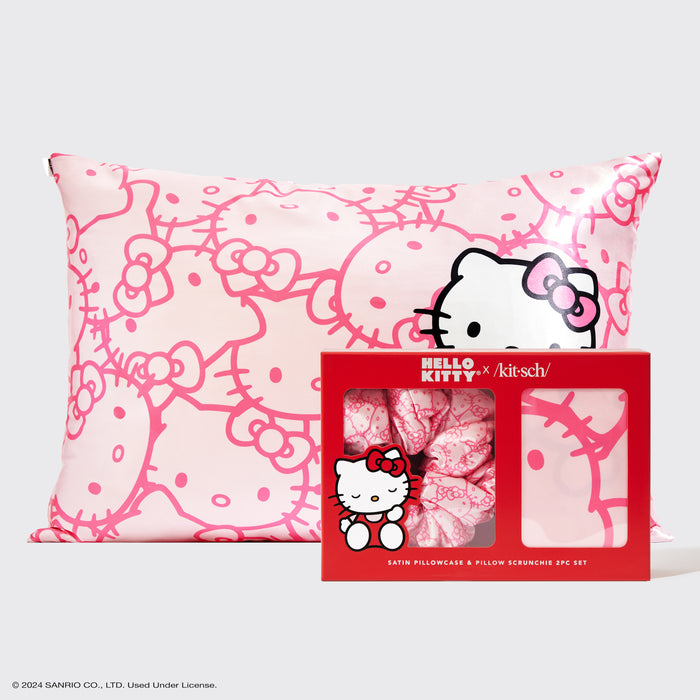 Hello Kitty x Kitsch – 2-teiliges Set mit Satin-Kissenbezug und Kissen-Haargummi