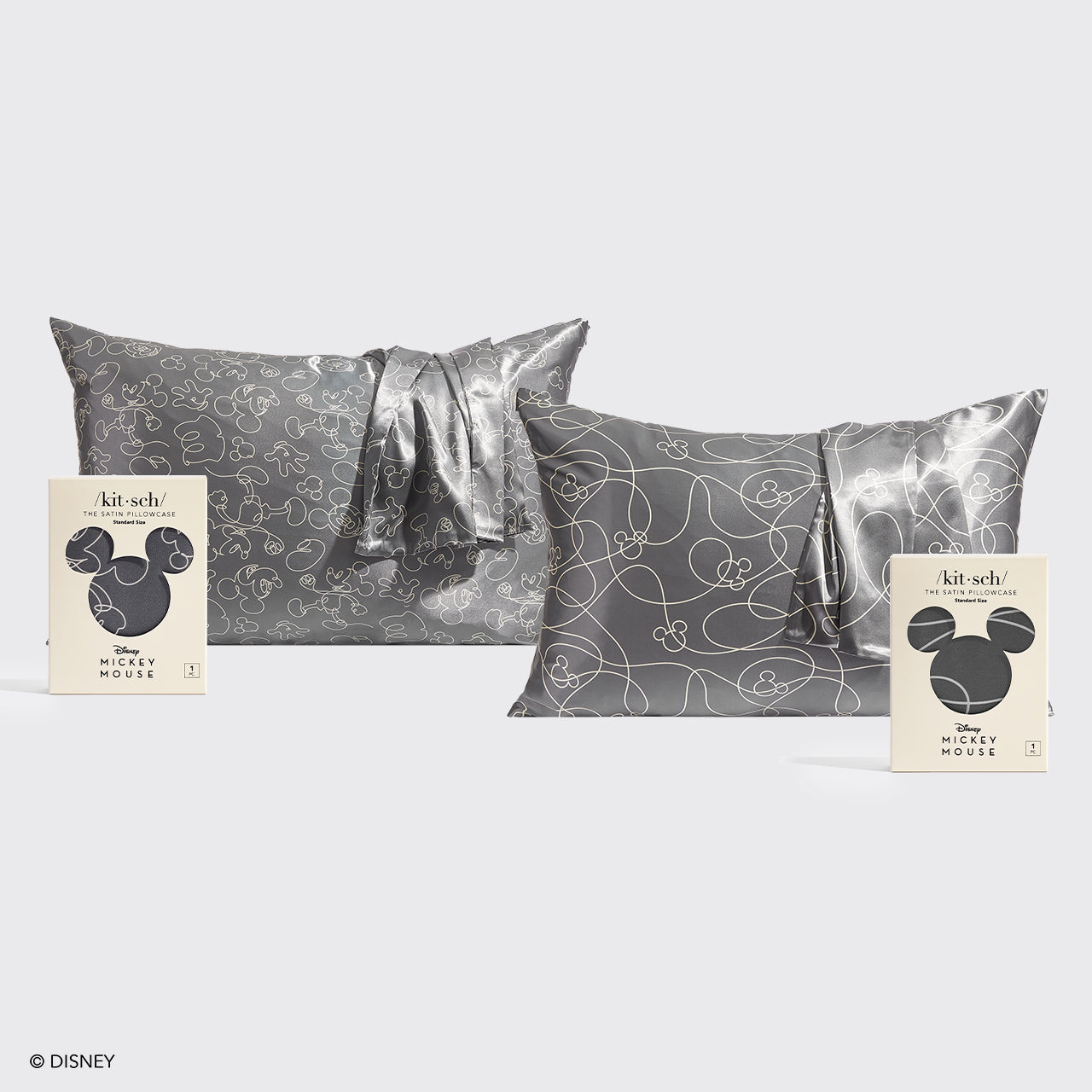 Kitsch & Mickey et Minnie Ensemble de Taies d'Oreiller Standard - Charcoal