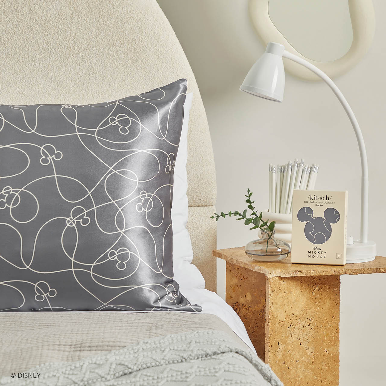 Kitsch & Mickey and Minnie Satin Pillowcase Standard Mickey Maze - Charcoal