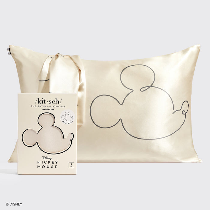 Kitsch & Mickey et Minnie Taie d'oreiller en satin Standard M. Mouse - Crème