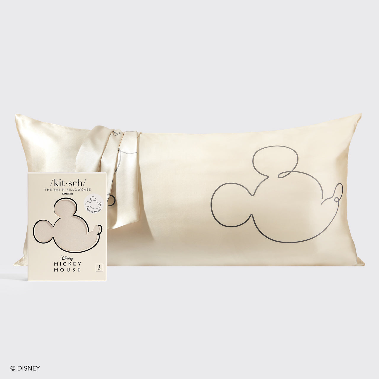 Kitsch & Mickey et Minnie Taie d'oreiller en satin Roi M. Mouse - Crème