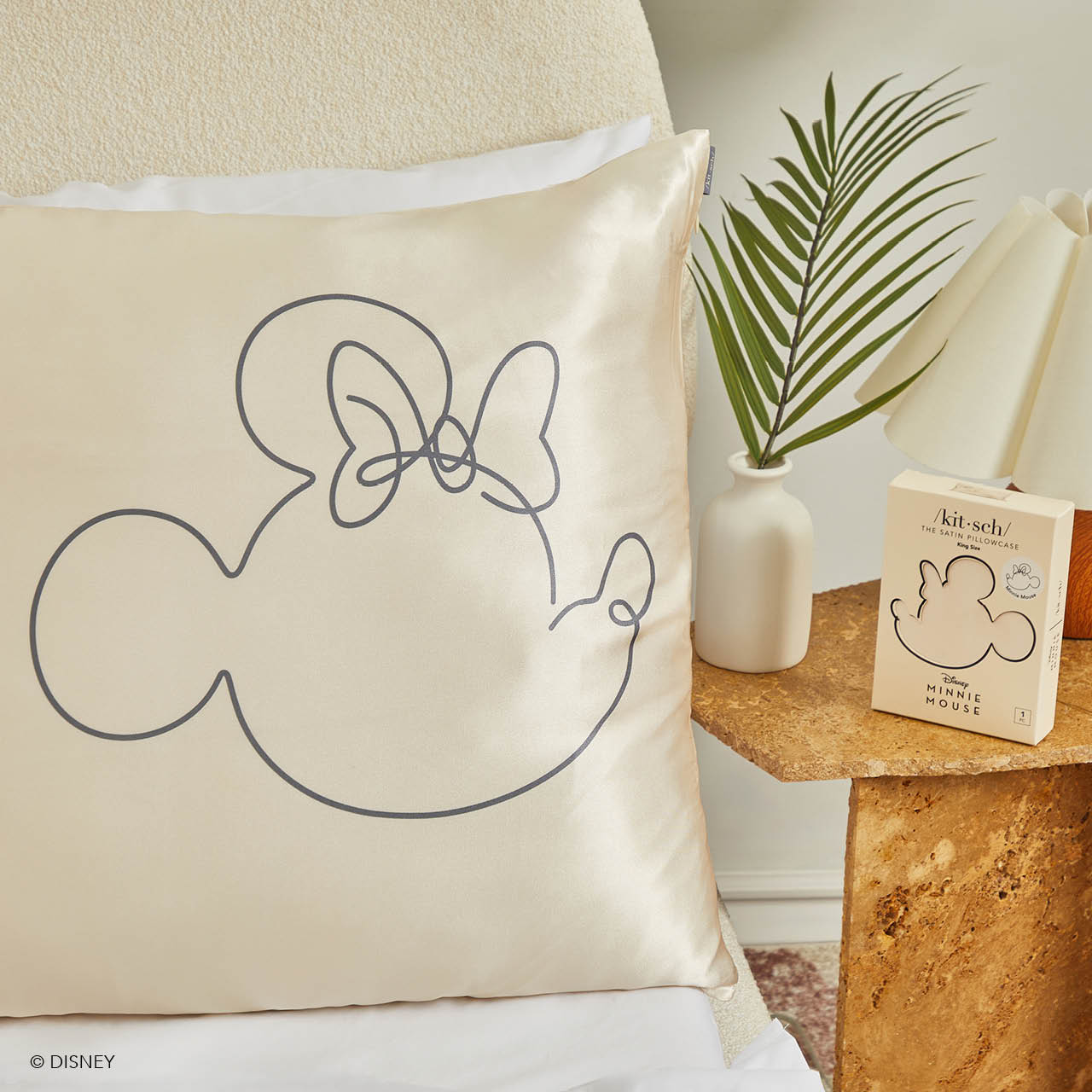 Kitsch & Mickey und Minnie Satin Kissenbezug King Mrs. Mouse - Creme