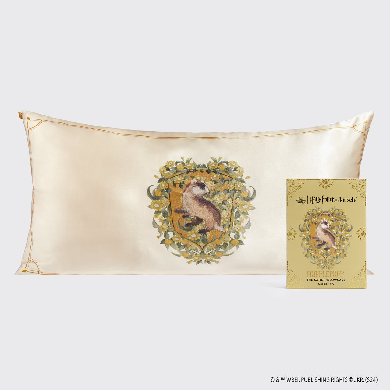 Harry Potter x Kitsch Funda de Almohada de Satén Rey - Hufflepuff