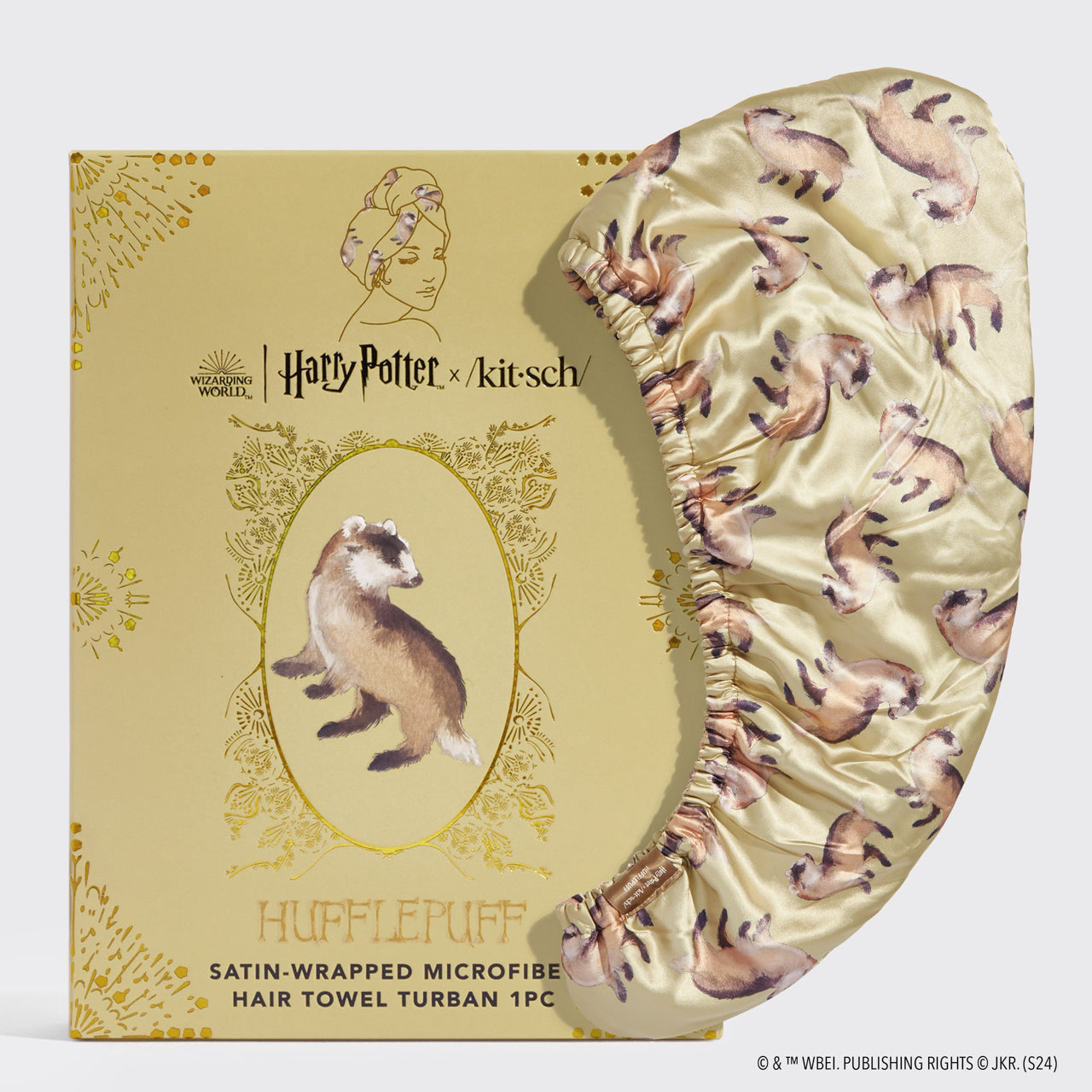 Harry Potter x Kitsch Haarhandtuch mit Satinüberzug – Hufflepuff