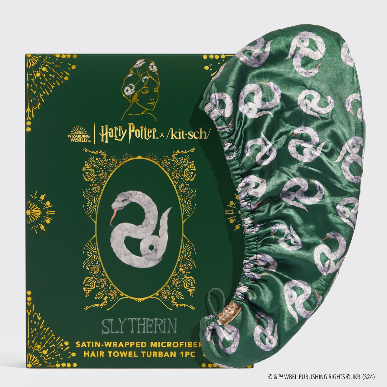 Harry Potter x Kitsch Serviette à cheveux enveloppée de satin - Serpentard