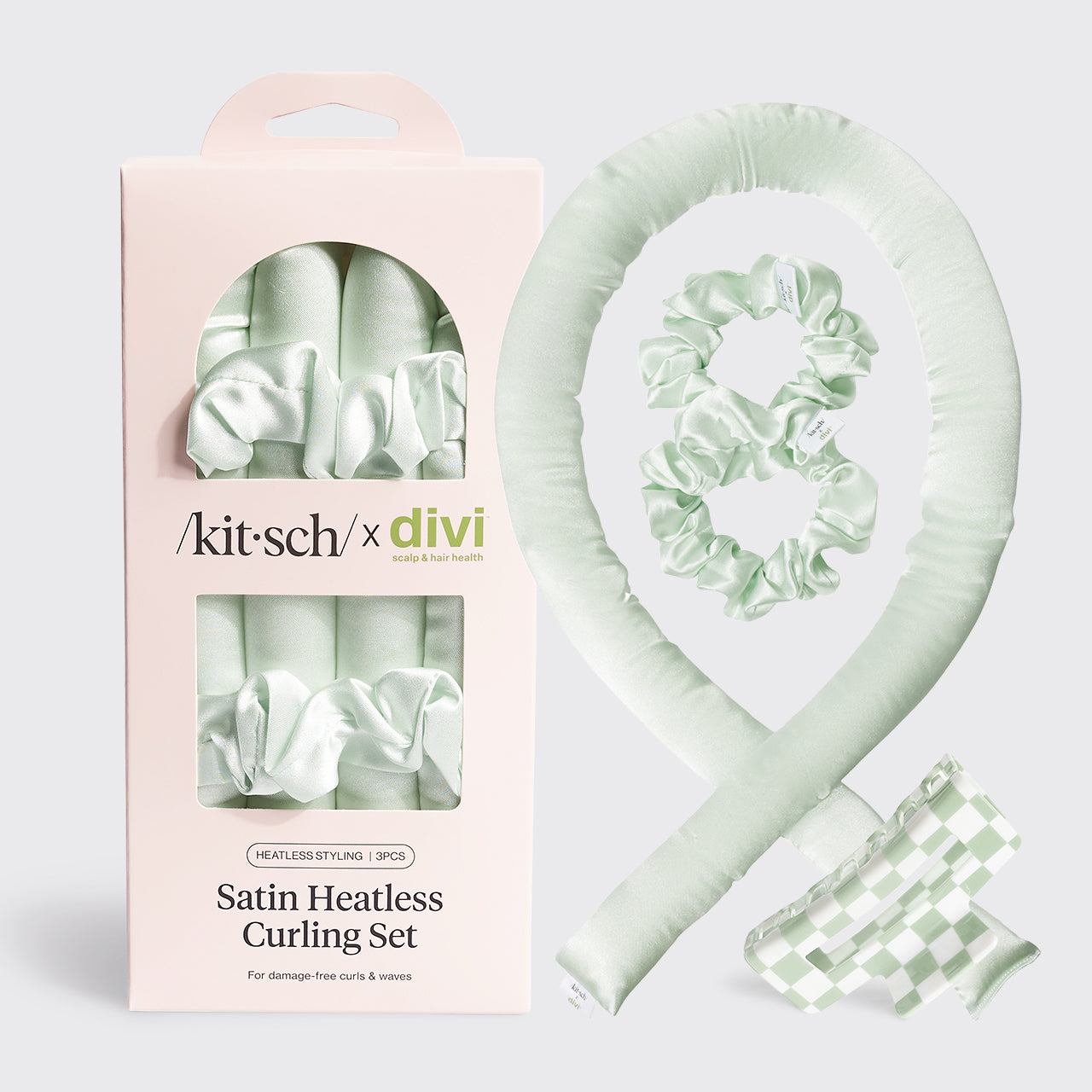 Kitsch x Divi Satin Heatless Hair Curler Satin Bundle - Seafoam