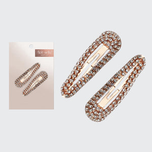 Mini clip a scatto con strass - oro rosa