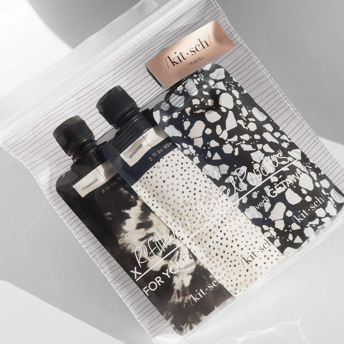 Refillable Travel Pouch 3pc set - Black & Ivory Cleanse Cleanse 