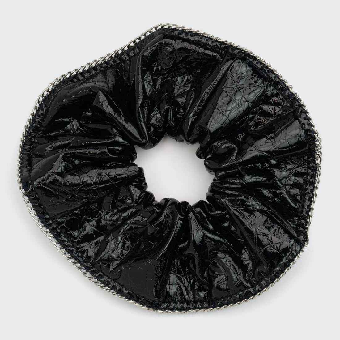 Patent Scrunchie with Chain - Black