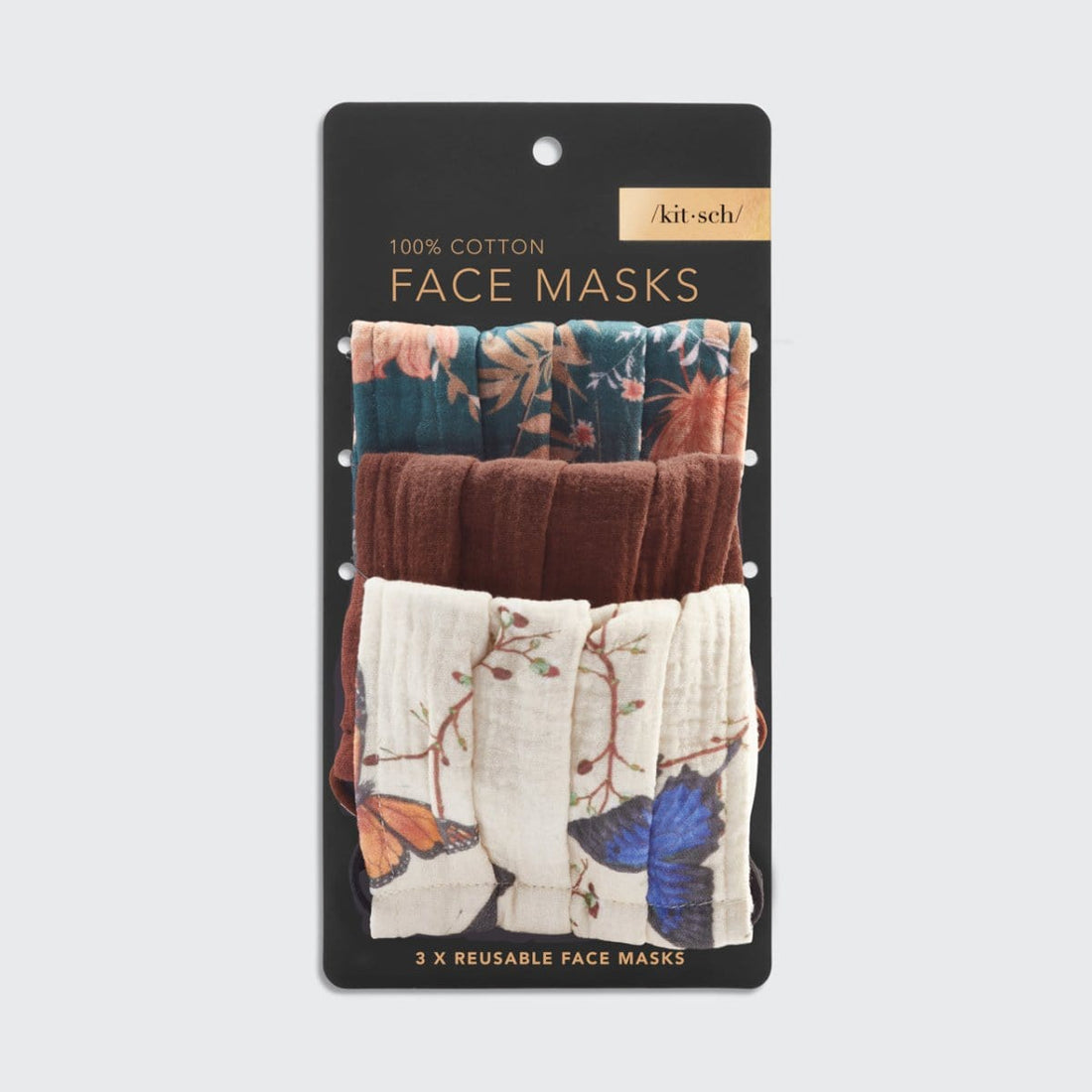 Baumwoll-Gesichtsmaske Schmetterling 3er Pack