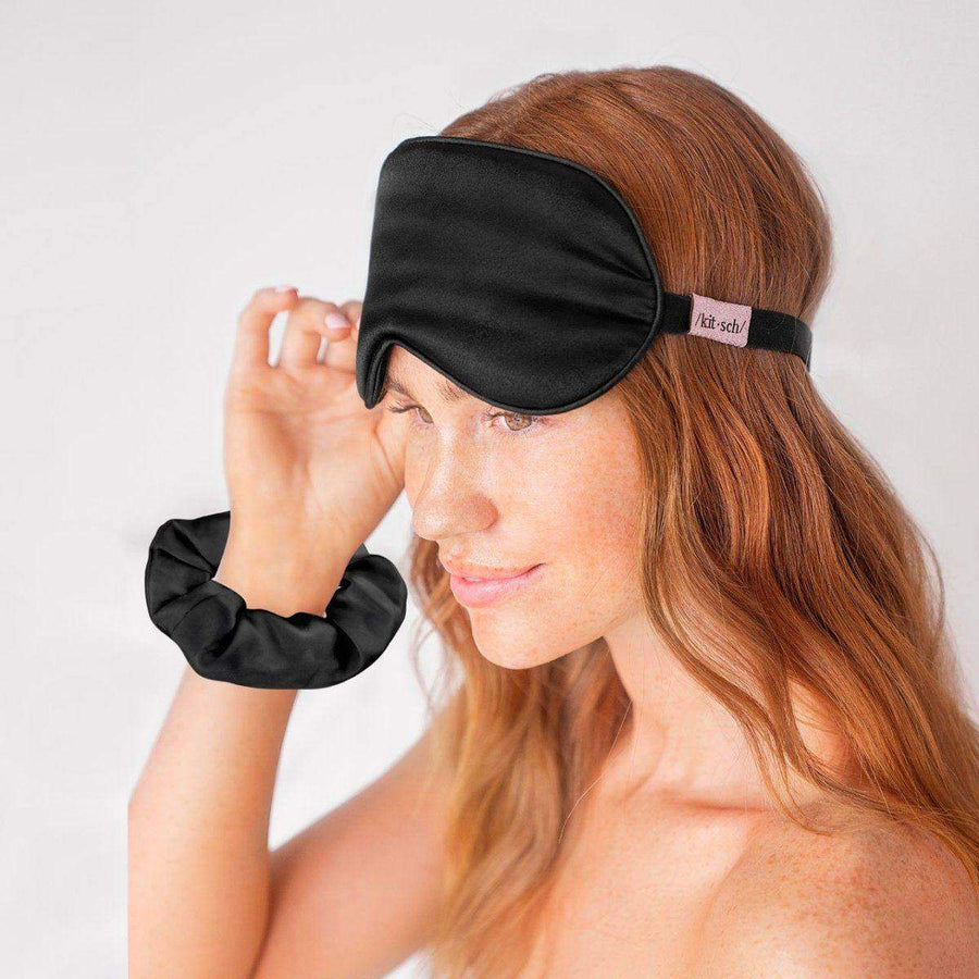 Eyemask & Sleep scrunchie set - Black Sleep KITSCH 